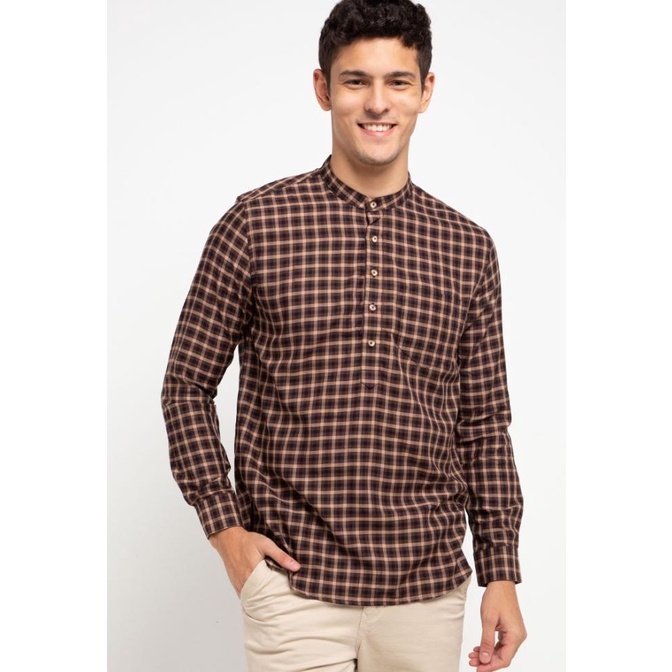 TERBARU MOC Kemeja Pria Lengan Panjang Slim Fit Eckhaus-Khaki /BAJU KOKO PRIA/BAJU KOKO DEWASA/BAJU 