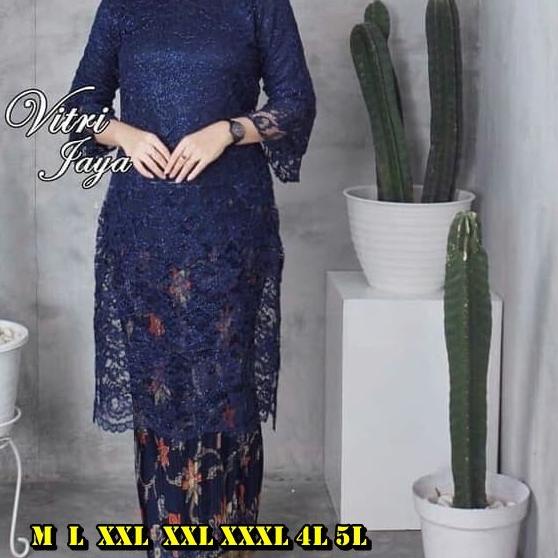 ♞ ￼PROMO atasan KEBAYA TUNIK BRUKAT MERAH/BIRU BCA/NAVY/LAVENDER N GOLD/kebaya brokat/navy ✬