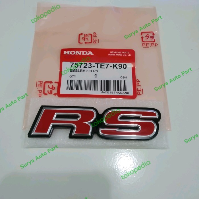 EMBLEM TULISAN RS BELAKANG HONDA JAZZ RS MOBILIO BRIO ORIGINAL