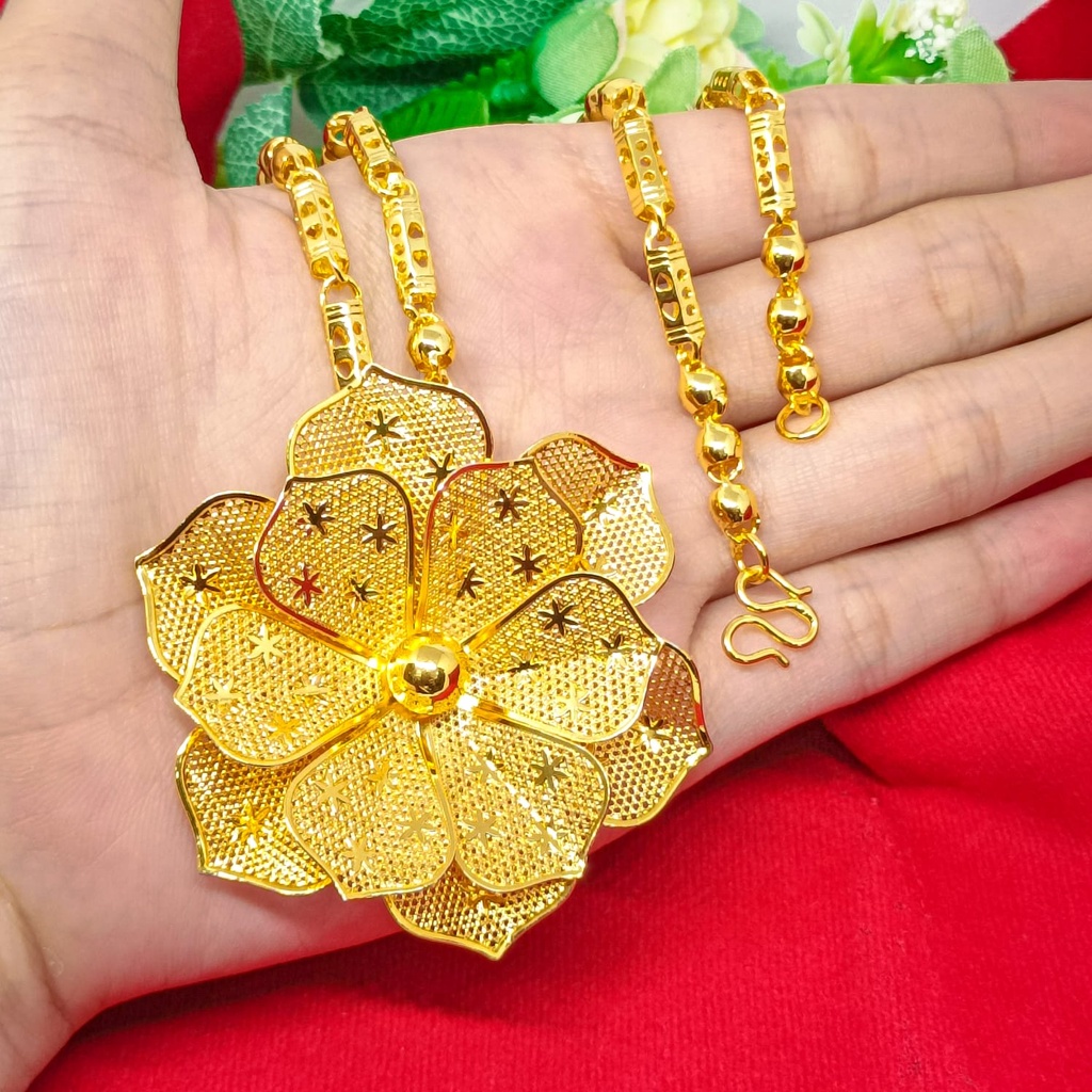 Kalung kendari set dengan liontin bunga lapis emas 24k