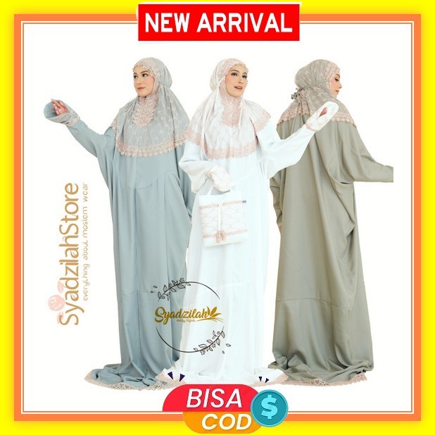 Mukena Terusan Bordir Katun Rayon Travelling Jumbo Mukena Lajuran Mukena Pocong Syadzilah - Mukena T