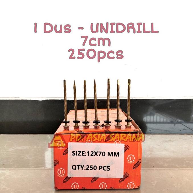 [1 Dus UNIDRILL] Paku Roofing Kuning 7cm Skrup Holo Baja Sekrup Ruping