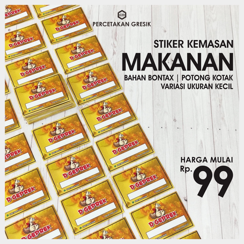 

[ BUY 5 GET 1 FREE ] Stiker Label Kemasan Makanan Desain Custome Bahan Bontax Cromo Variasi Kecil Bentuk Kotak Custome Desain