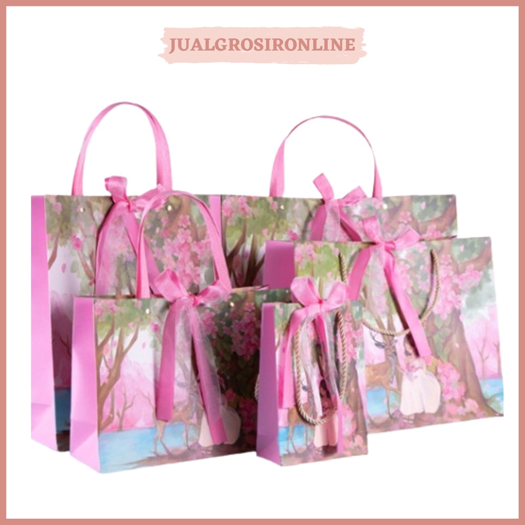 

Premium Paper Bag Rusa Pink / Kantong Kertas Karton / Paper Bag Mewah Vintage Tebal