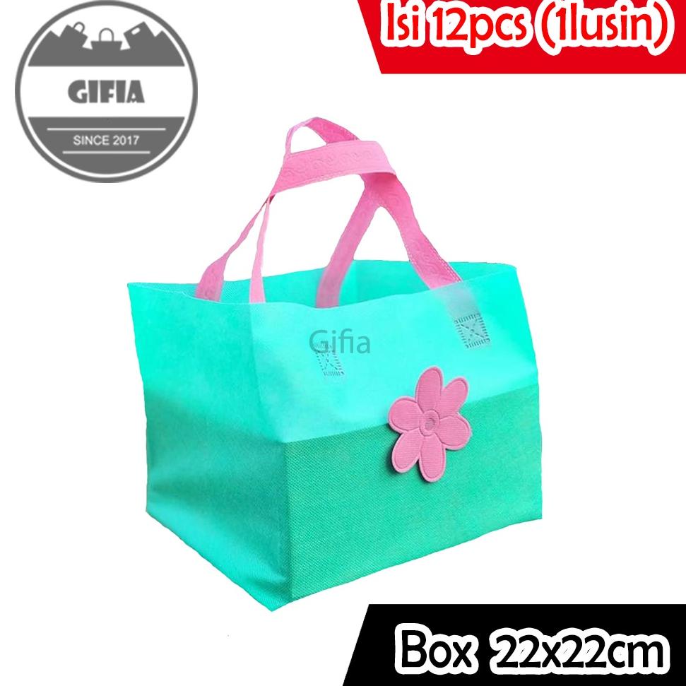 

⇃ Isi 12pcs (Box 22x22) Tas Spunbond / Tas Kain / Goodie Bag / Kantong Souvenir / Box Nasi NEW 91X