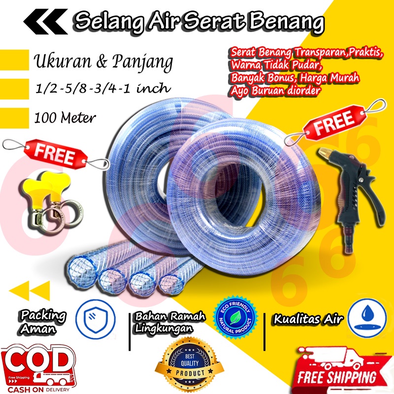 PROMO SELANG AIR 1 ROL 100 METER 1/2 5/8 3/4 INCH SERAT BENANG SELANG TAMAN PERKEBUNAN ALAT CUCI MOTOR MOBIL MURAH COD