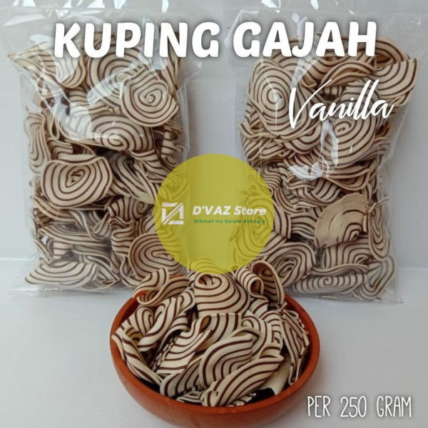 

KUPING GAJAH VANILA - BERAT BERSIH 250 GR - KERIPIK KUE KUPING GAJAH - KERIPIK RASA VANILA - JAJAN KILOAN