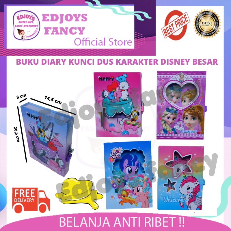 Buku Diary kunci gembok anak lucu murah aesthetic motif karakter Disney Frozen BTS Unicorn BT21 My L