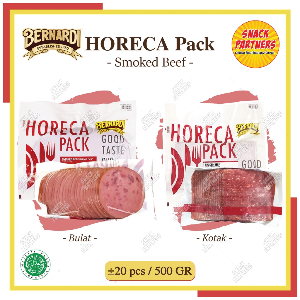 

BERNARDI HORECA PACK VP Smoked Beef Bulat / Kotak Persegi ± 20 PCS / 500 GR - Daging Sapi Iris Asap Premium - FROZEN FOOD - Makanan Siap Cepat Saji Burger Kebab Risoles Risol Mayo