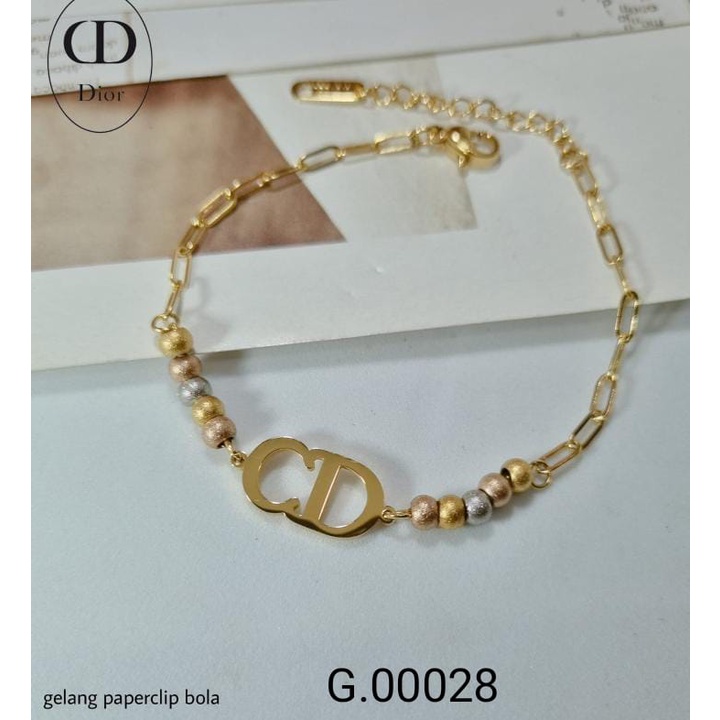 TITANIUM GELANG PAPERCLIP BOLA PERMATA DEWASA GOLD G.00028