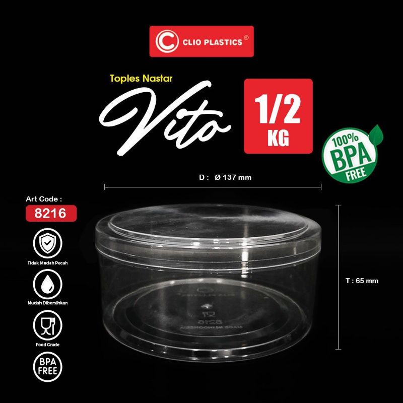 1 Lusin Toples Kue Kering Nastar Vito Clio 500 Gram Mika CT250 / Toples Clio 500 Gr