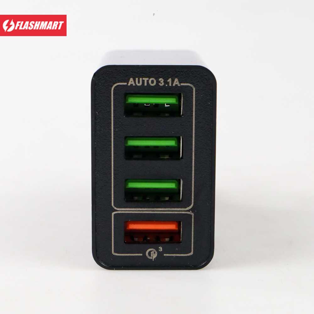 Flashmart Travel Charger USB Fast Charging 4 Port QC3.0 6.2A - BK-376