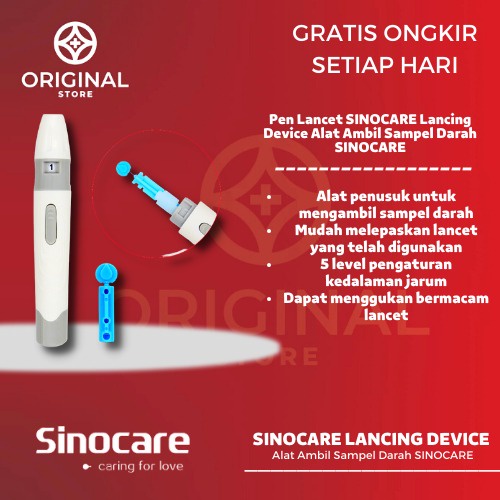 PEN LANCING DEVICE SINOCARE AUTOCLICK / PENA LANCET BEKAM / PEN AMBIL DARAH FREE ALAT CEK GULA DARAH