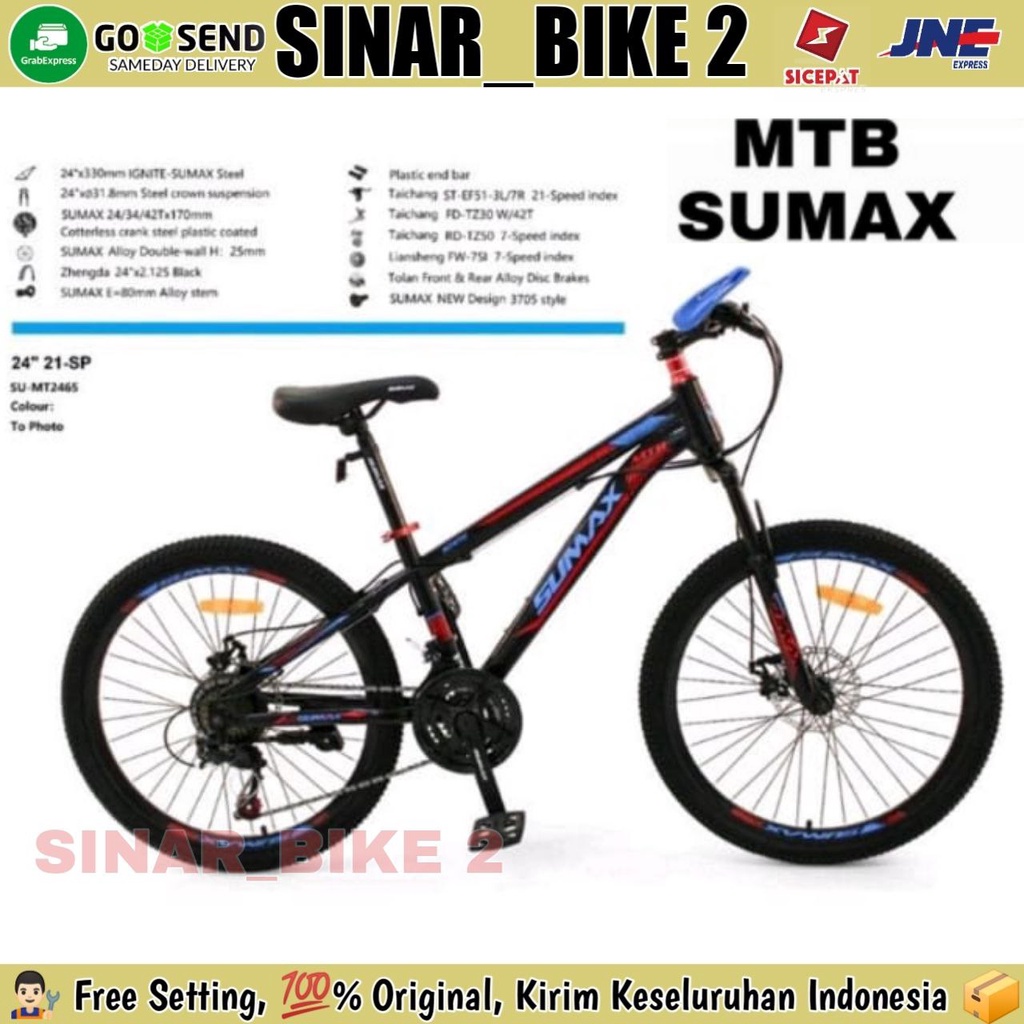 Sepeda Gunung MTB SUMAX Discbrake Ukuran 24 &amp; 26 Inch 21 Speed