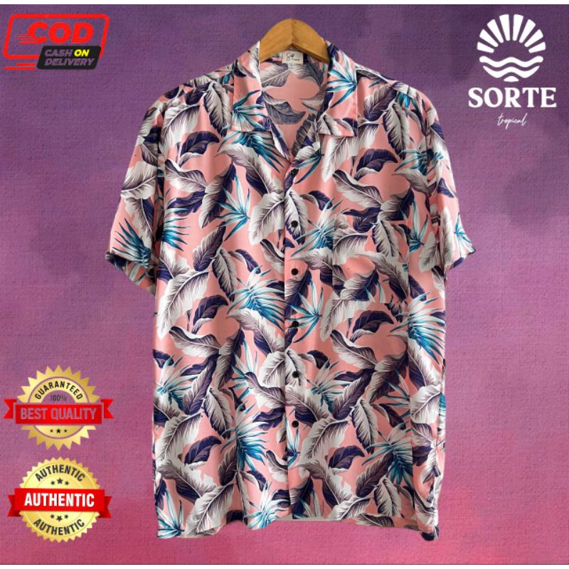 Baju Hem Kemeja Pantai Hawaii Casual Unisex Floral Pria Wanita