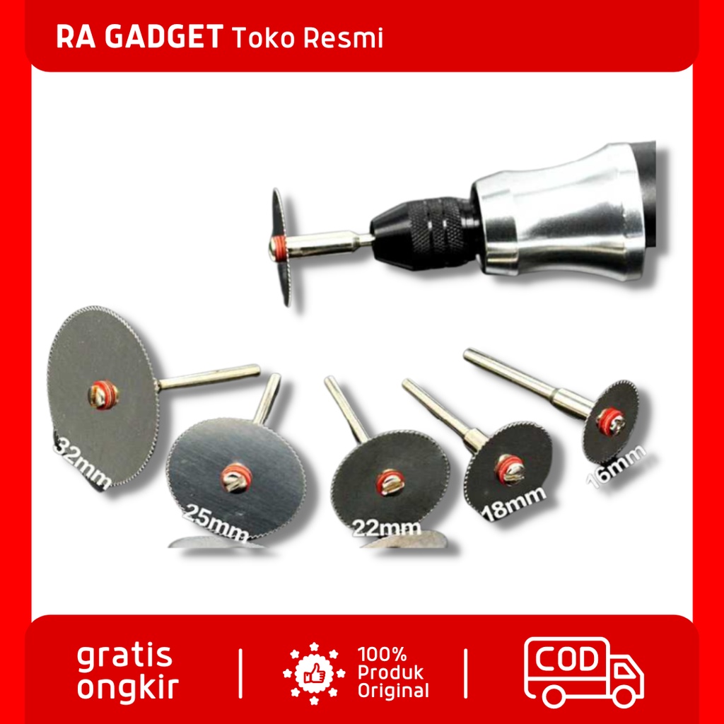 Kepala Gergaji 5 PCS with 1 Mandrel for Dremel Rotary / Kepala Gergaji Bor Listrik Gerinda Potong Pe