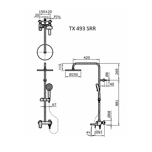 Shower tiang Toto TX 493 SRR ORIGINAL