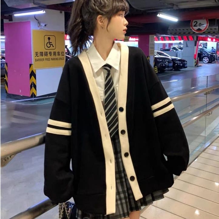 STRIPY OUTHER CARDIGAN WANITA OVERSIZE - KARDIGAN WANITA KOREAN STYLE LUCU