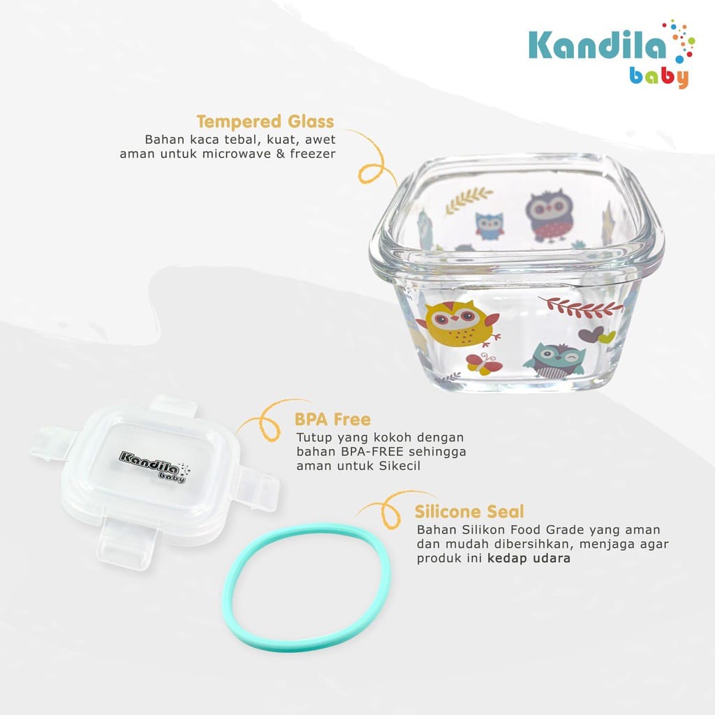 Kandila Baby Printed Glass Food Container (KDL027-6) / TEMPAT PENYIMPANAN / WADAH SUSU / KONTAINER BAYI / CONTAINER BABY