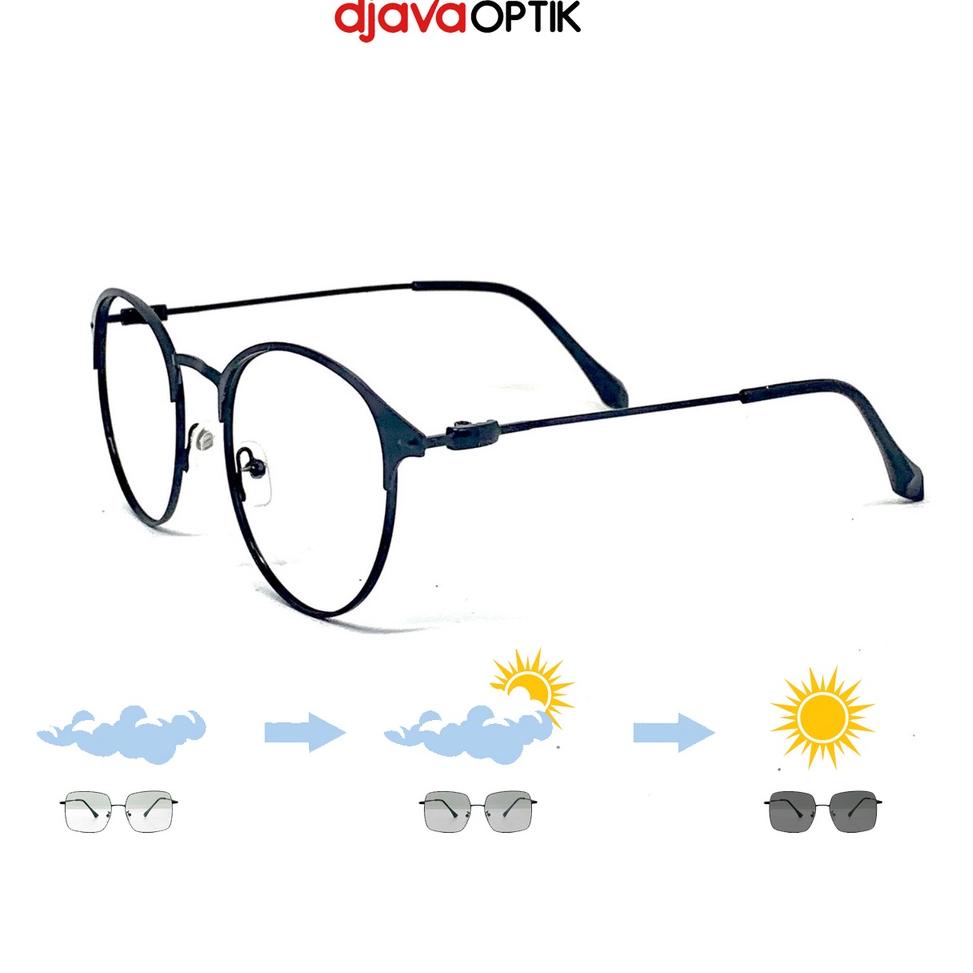 HOT SALE DJAVA OPTIK - Kacamata Photocromic Minus Pria Wanita Bulat Vintage