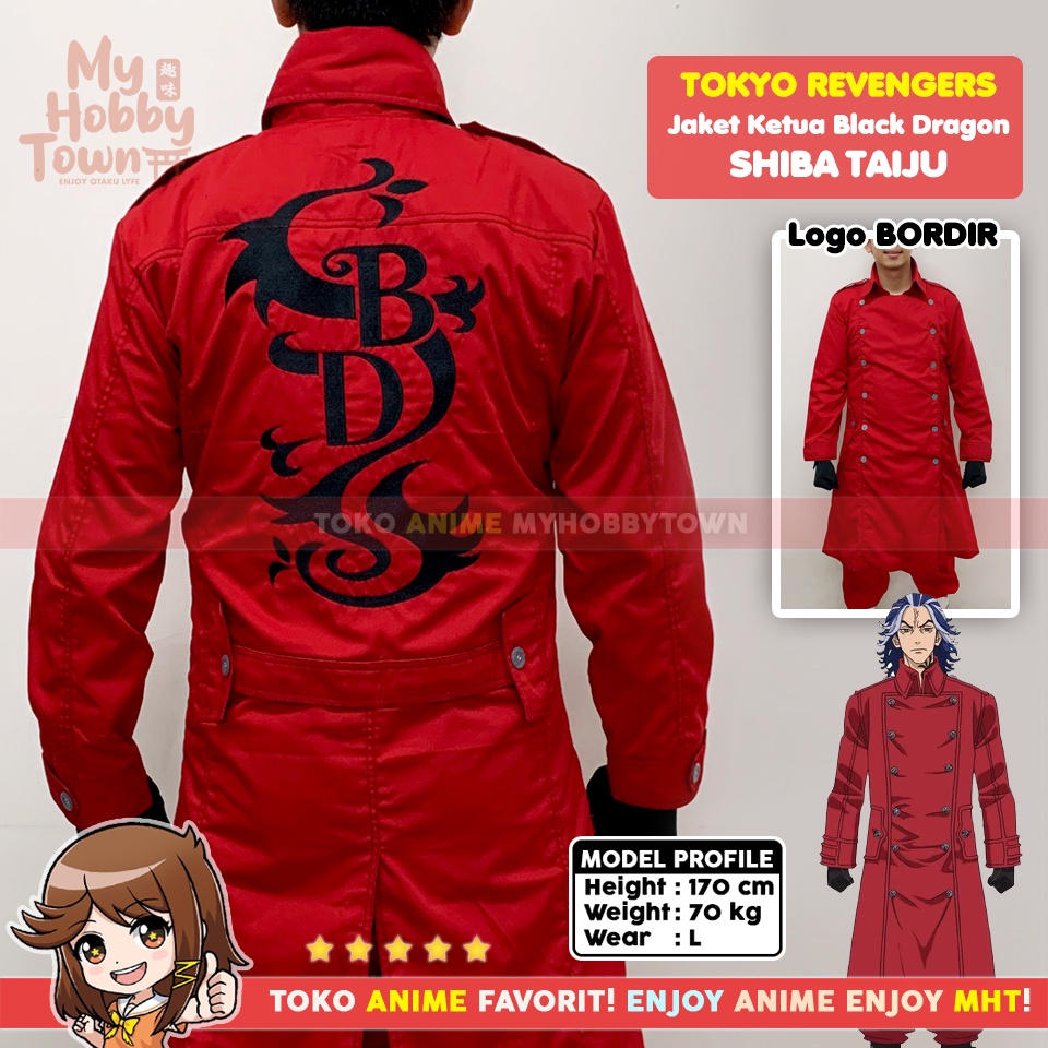 Jaket Parka Jubah Black Dragon Red Merah Tokyo Revengers Taiju Shiba Cosplay