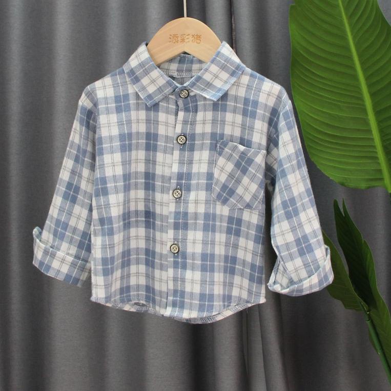 LANGSUNG ORDER Kemeja anak laki laki import motif kotak 2 warna fashion korea import atasan lengan p