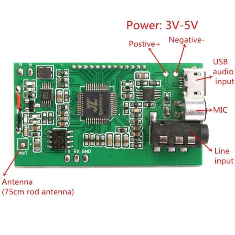 Modul Transmitter DSP PLL Radio FM Pemancar 100mW 76-108MHz + Mic Aux