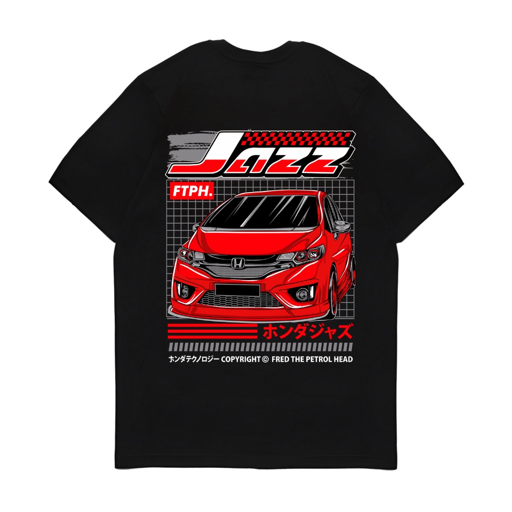 Kaos Baju Atasan Tshirt Lengan Pendek Black Honda Jazz Merah FTPH Original Terbaru Kekinian