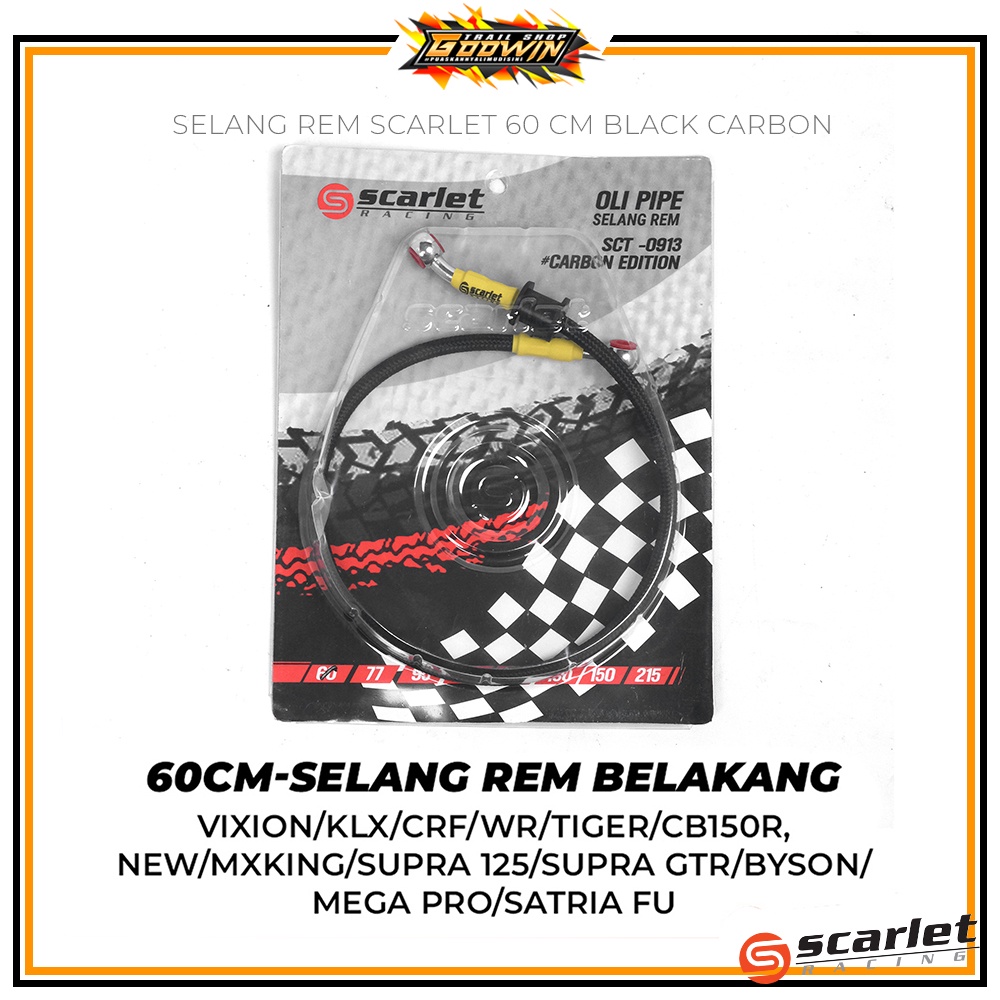 Kabel Selang Rem Cakram Scarlet Depan Belakang Black Carbon 60 CM 95CM 105CM 125CM 130CM 150CM Universal Trail CRF 150L KLX BIGFOOT DTRACKER NEW WR 155