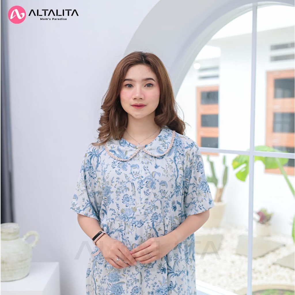 Altalita - Daster Kerah Renda Wanita Kekinian Busui Lengan Pendek Panjang Semata Kaki Remaja Jumbo LD 120 Bahan Rayon Premium