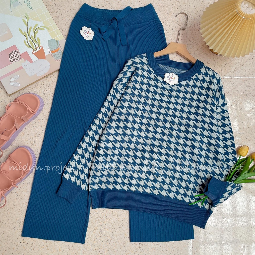 HEIDY HOUNDSTOOTH KNIT | SWEATER RAJUT TEBAL PREMIUM