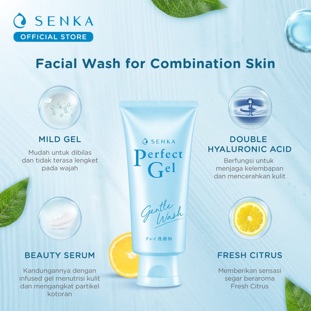 SENKA Perfect Gel Gentle Wash Ukuran 100gr - Pembersih Wajah Gel Senka Cleanser Foam Untuk Jenis Kulit Kombinasi Kulit Berminyak Kulit Sensitif Senka