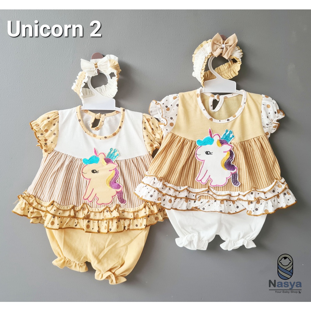 [A-031] (ISI 2) Setelan Baju Bayi Perempuan 0-6 Bulan (GRATIS Bandana) Series Cokelat