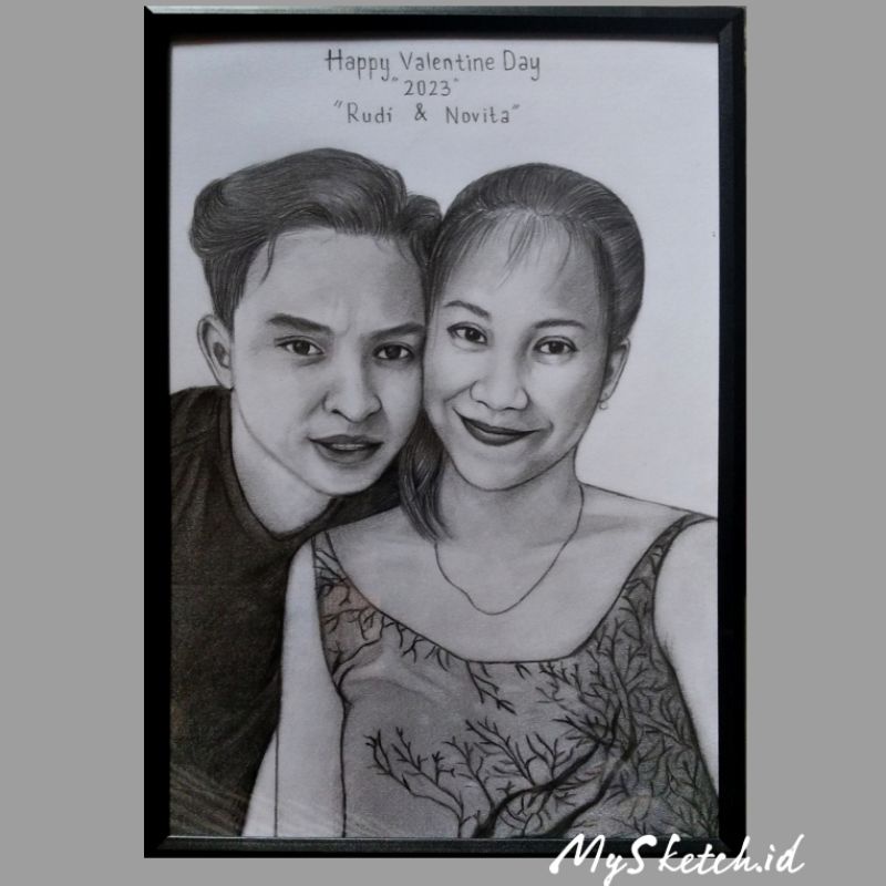 

Sketsa Wajah hitam putih A4 bingkai , lukisan asli tangan (handmade)