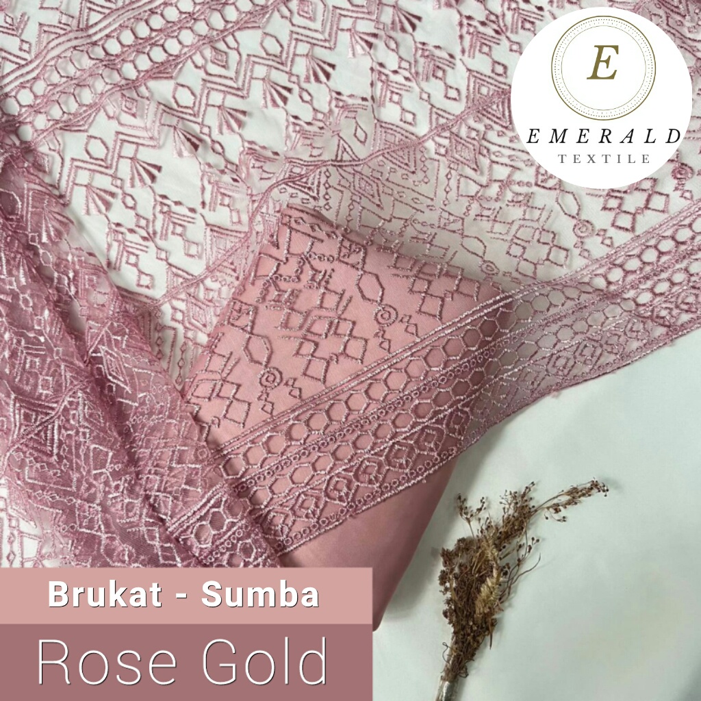 SETENGAH METER Kain Brukat Tile Prancis Premium Bahan Kebaya Motif Sumba - Rose Gold ( HARGA PER 50cm KAIN )