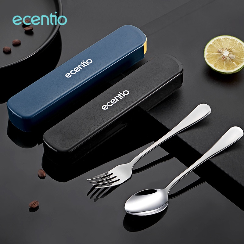 ecentio Stainless Steel Set /Alat Makan Set  Sendok Garpu set /Makan Dengan Sumpit Spoon Fork Pisau/Cutlery/Kotak peralatan makan/portabel