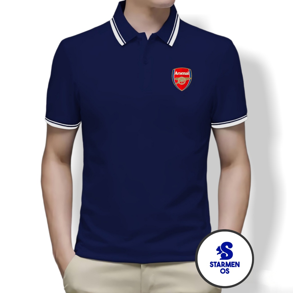 Kaos Polo Shirt Pria Kerah List Putih logo ARSENAL