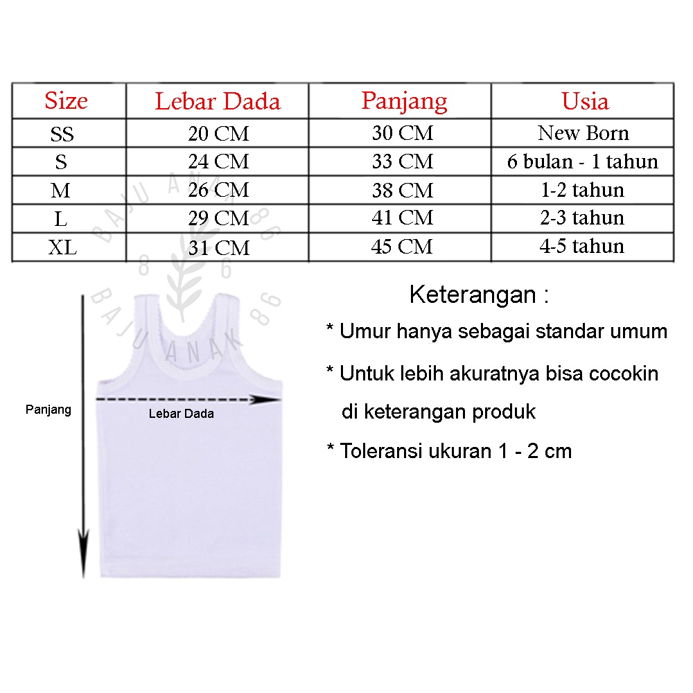 Singlet Salur Bayi/ Kaos Dalam Polos Anak 022.4759