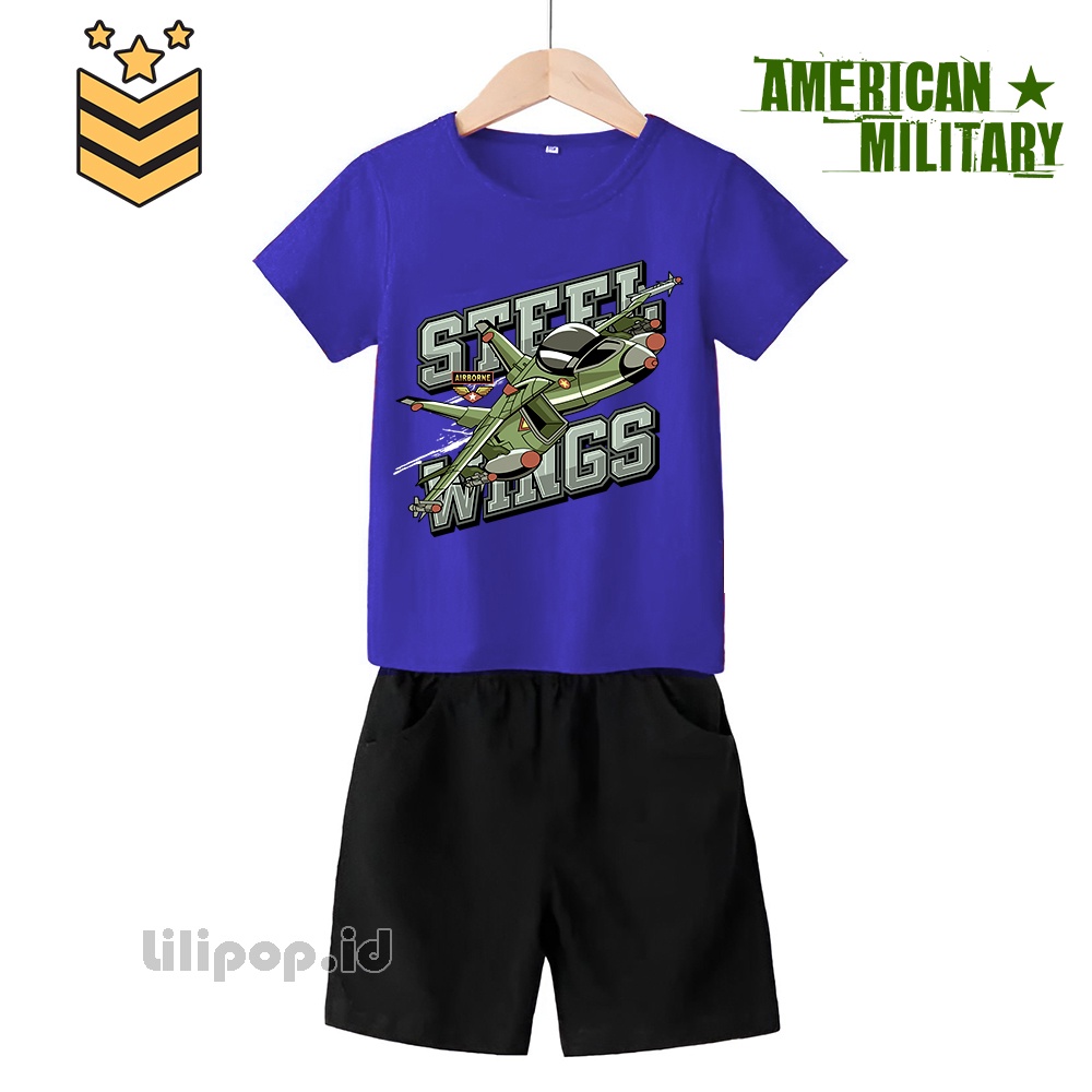 Baju Anak Stelan Kaos 3/4 jet air Cowok Cewek  Usia 2 - 7 Tahun Celana Pendek Harian