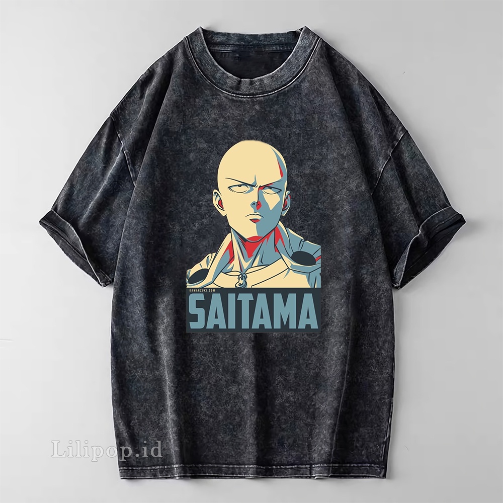 Kaos Baju Wash Tshirt saitama one punch man Pria wanita Stone wash Baju Distro Basic Lengan Pendek unisex