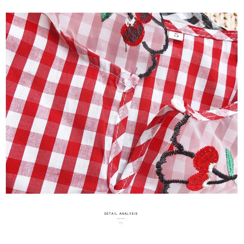 Dress Anak Perempuan Fashion Import - Motif Kotak Merah Kerah Lace Cherry