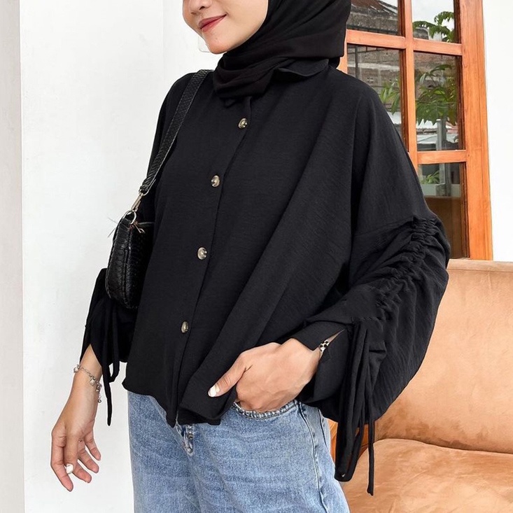 Belinda Blouse atasan wanita korean style Crincle / Atasan Kemeja Lengan Serut Aktif
