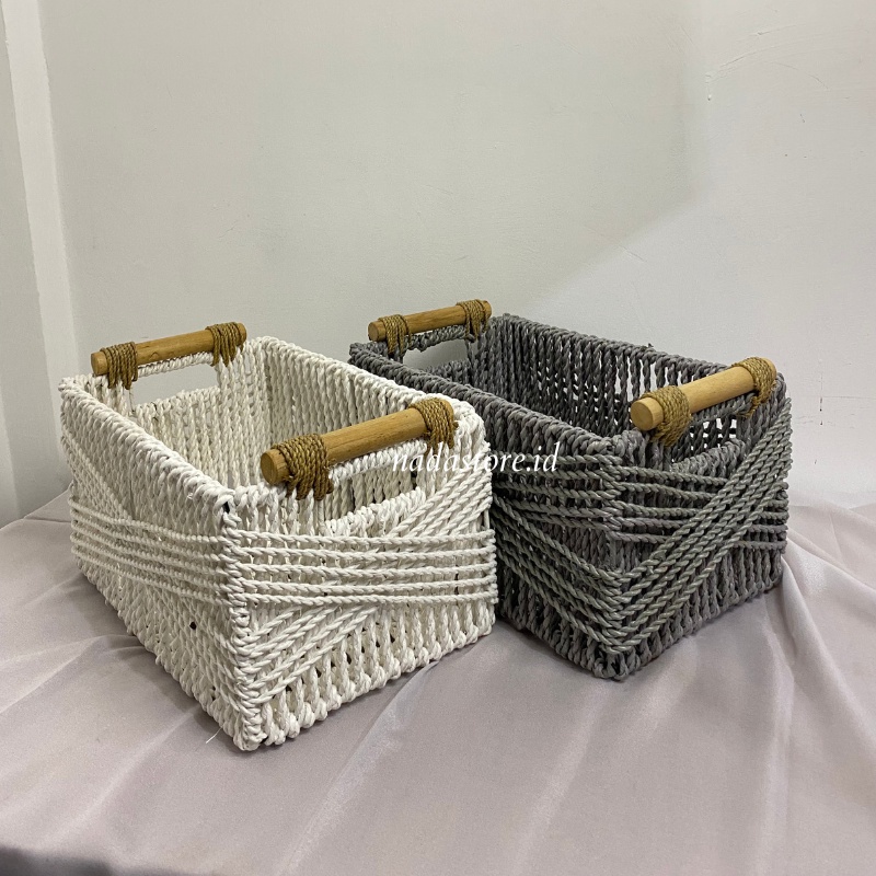 Storage Basket with Handle, Large Rectangular Wicker Basket for Organizing, Decorative Wicker Storage Basket Woven Basket Organizers for Living Room