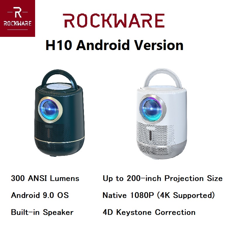 ROCKWARE H10 ANDROID - Smart Projector FHD 1080P - 300 ANSI Lumens