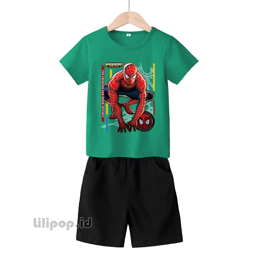 Baju Anak Stelan Kaos 3/4 Spider Cowok Cewek  Usia 2 - 7 Tahun Celana Pendek Harian