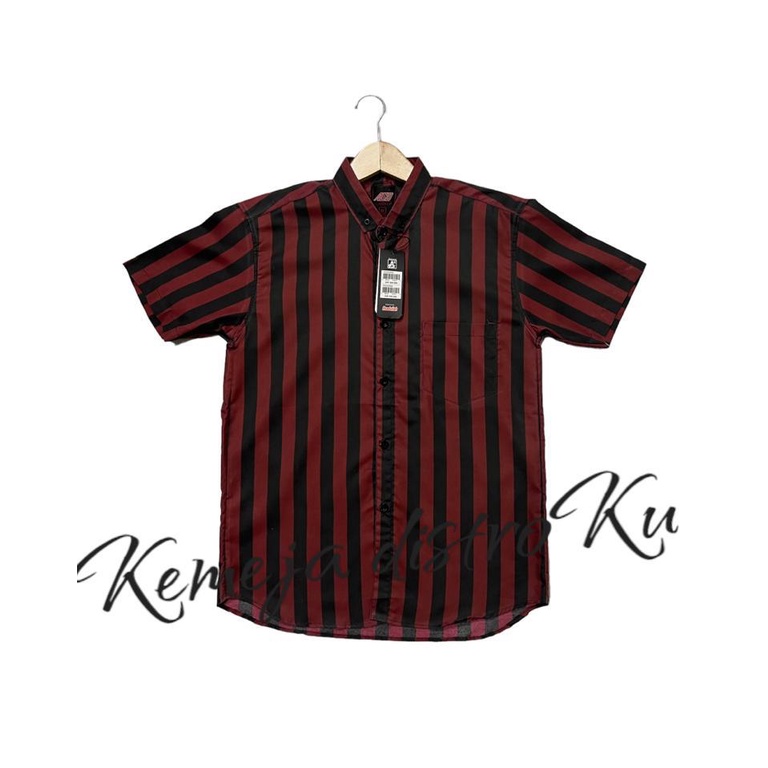 Kemeja Salur Pria Stripe Lengan Pendek Cowok Slim Kasual Baju Pria Garis Belang Hitam Putih Premium