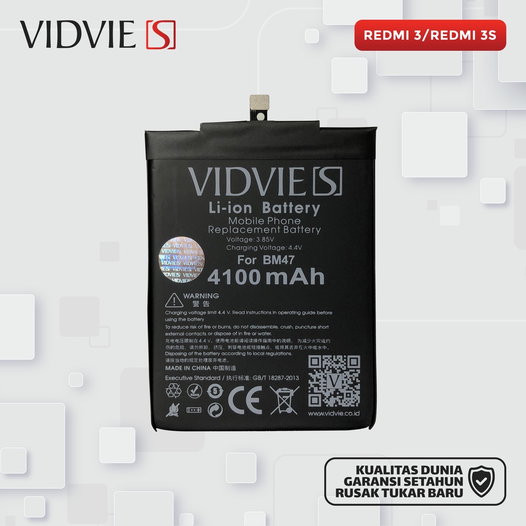 BATT VIDVIE-S XIAOMI BM47 REDMI 3/3S/3X/4X