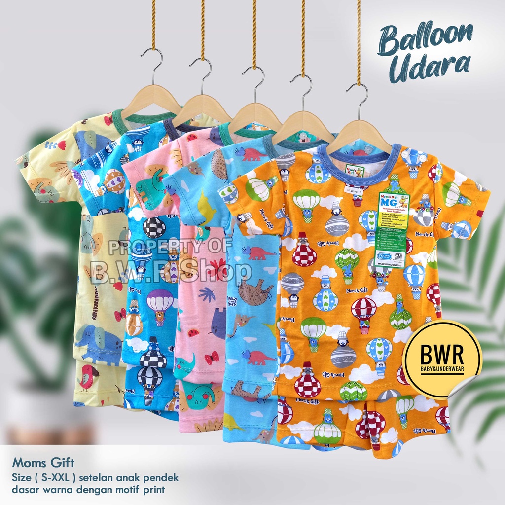 [ 3 Setel ] Setelan PENDEK Moms Gift Balloon Udara / Balon Baju Bayi Setelan Mom's Gift Terbaru Piyama Anak Unisex Pendek Baju Tidur | Bwr