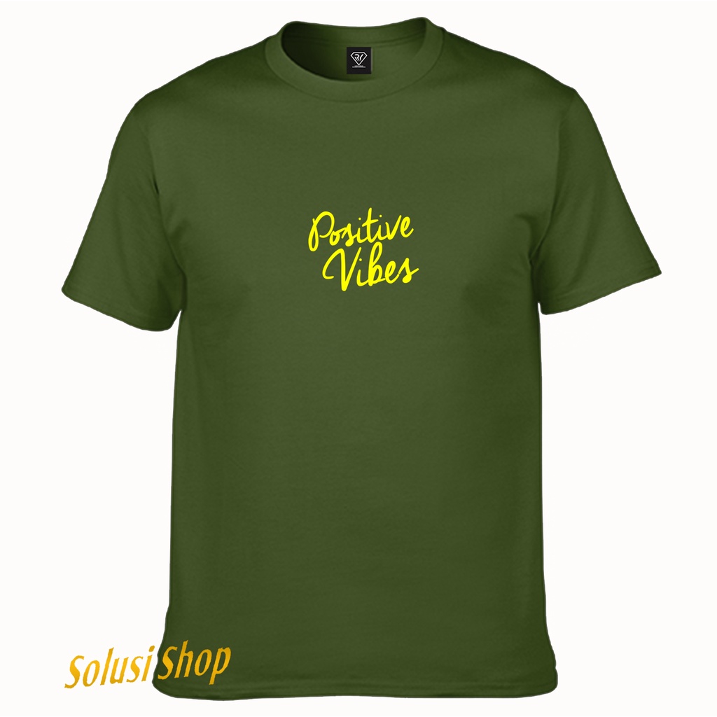 Solusishop T Shirt Pendek Positive Vibes Yellow - Kaos Unisex Premium - T-Shirt Pria Wanita