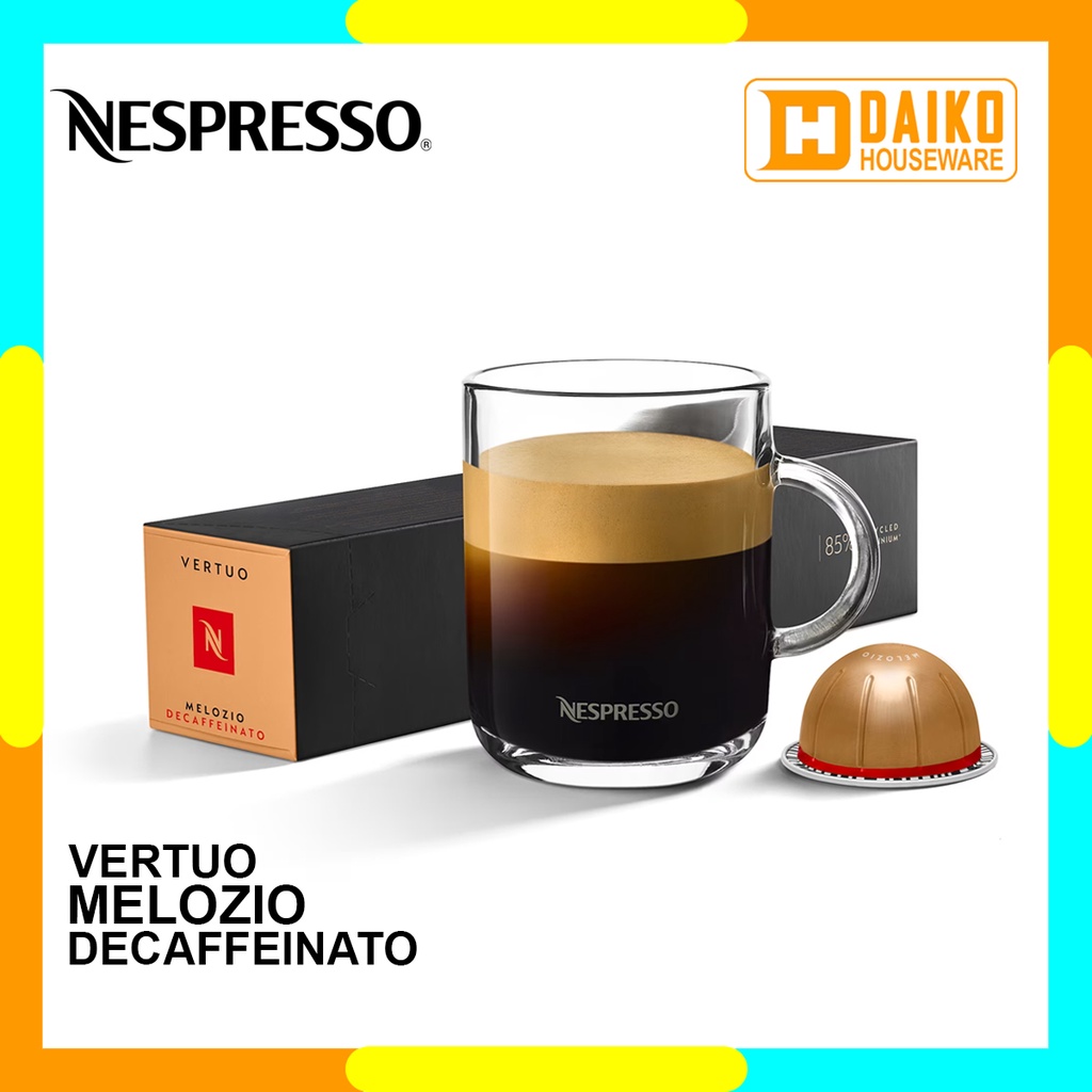 Capsule Nespresso Vertuo Melozio Decaffeinato - Medium Roast Coffee - Kopi Grand Lungo dan Mug